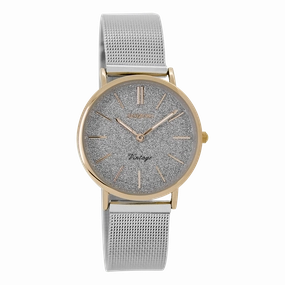 Rose gold coloured OOZOO watch with silver coloured metal mesh bracelet - C8838