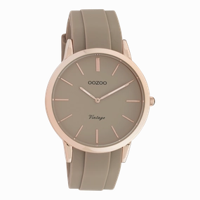 Rose gold coloured OOZOO watch with taupe rubber strap - C20170