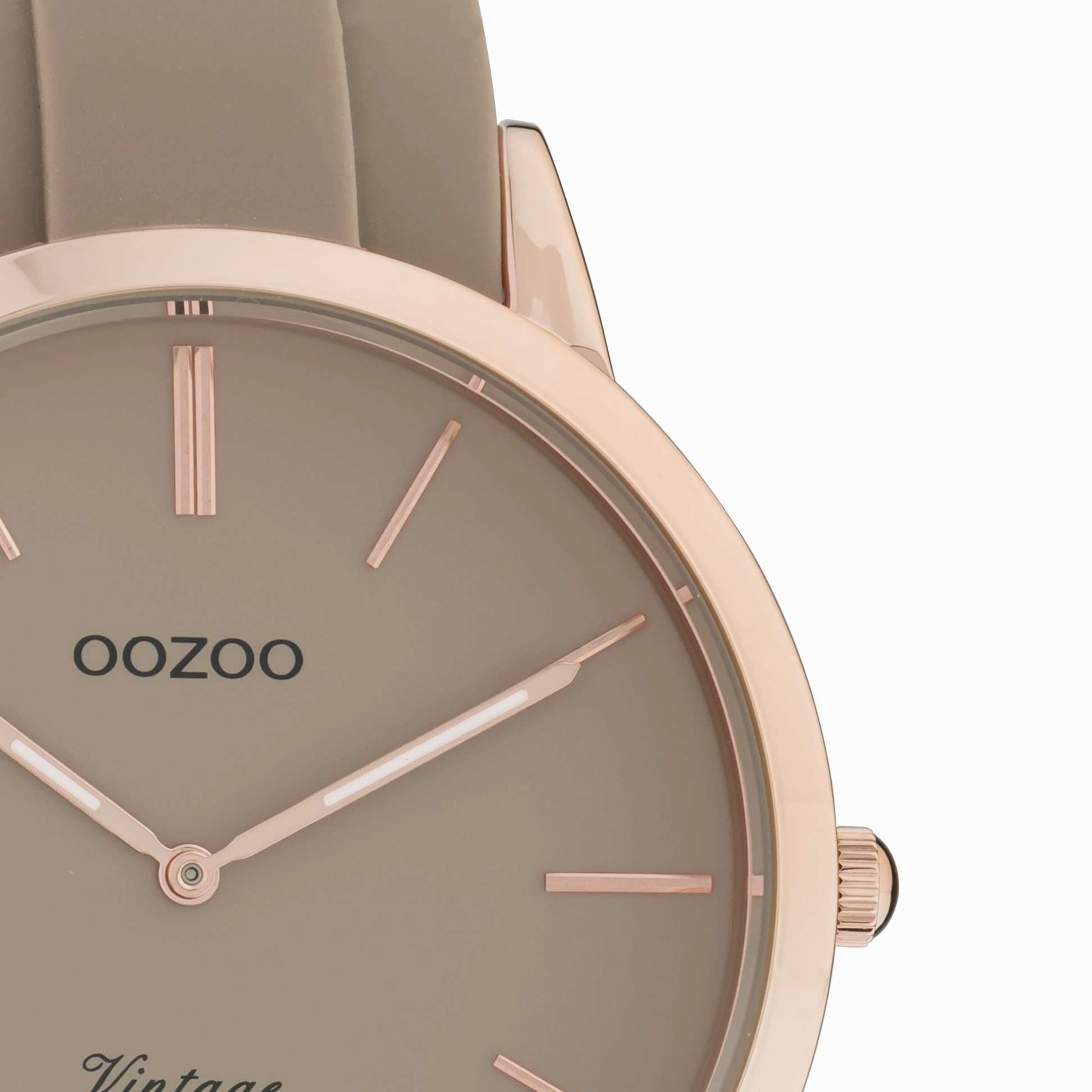 Rose gold coloured OOZOO watch with taupe rubber strap - C20170