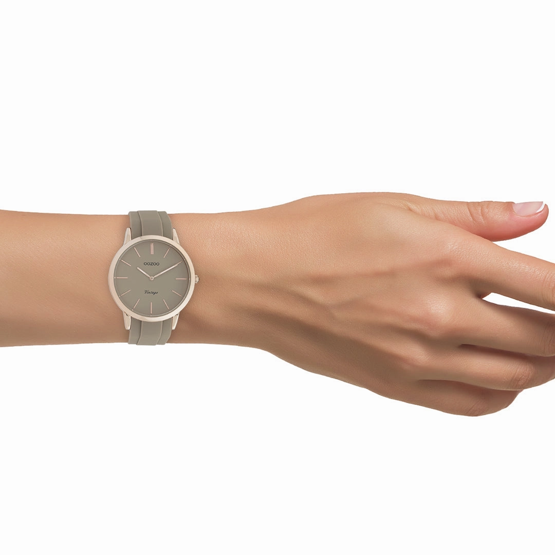 Rose gold coloured OOZOO watch with taupe rubber strap - C20170