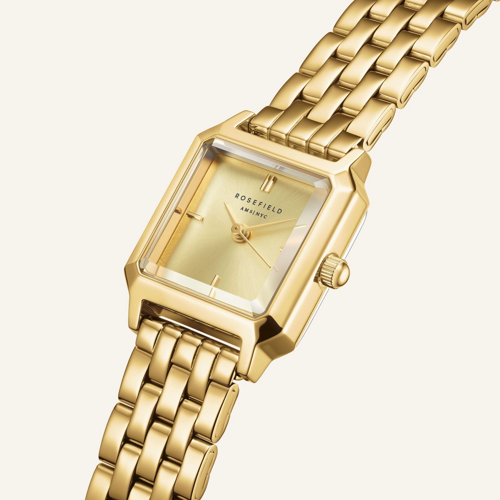 Rosefield Boxelle Gold Dial Stainless Steel Watch and Crystal Detailed Bracelet BCGTC-X284