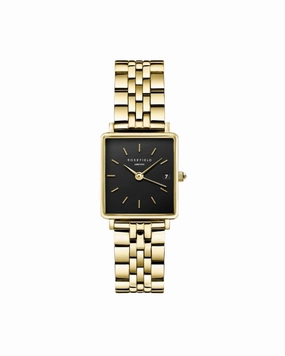 Rosefield Mini Boxy Black Dial Gold Stainless Steel Watch QMBG-Q025
