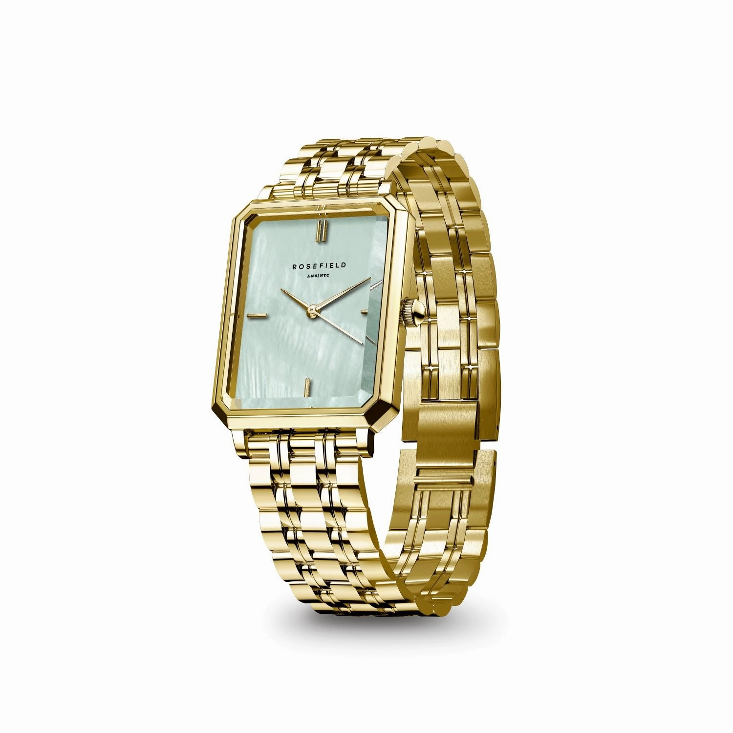 Rosefield Octagon XS Green MOP Steel Gold Watch OGGSG-O71