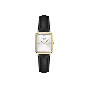 Rosefield  Octagon XS White Gold  Black Leather Watch OWBLG-O84