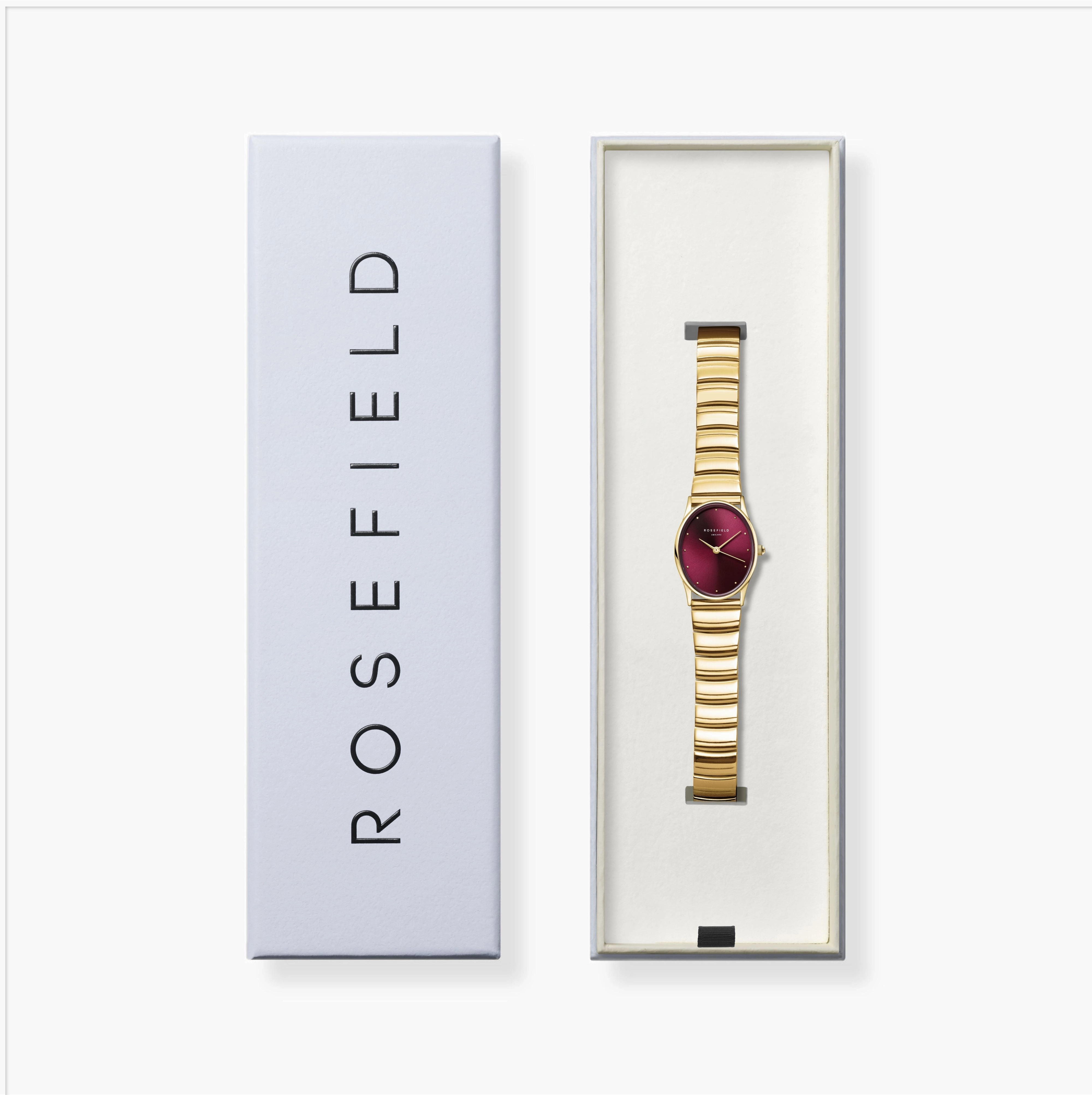 Rosefield Oval Burgundy Sunray  Gold Matte & Shine Finish Watch OVGSG-OV15