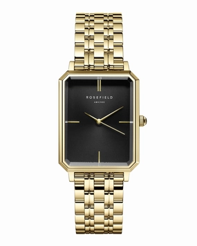 Rosefield The Octagon Black Sunray Steel Gold Watch OBSSG-O47