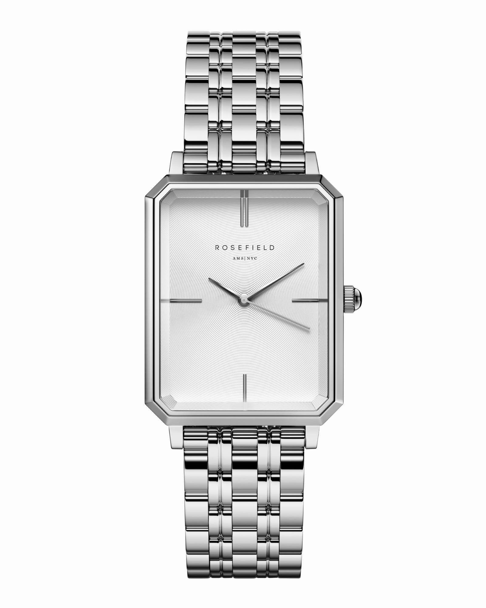 Rosefield The Octagon White Sunray Steel Silver Watch OCWSS-O41
