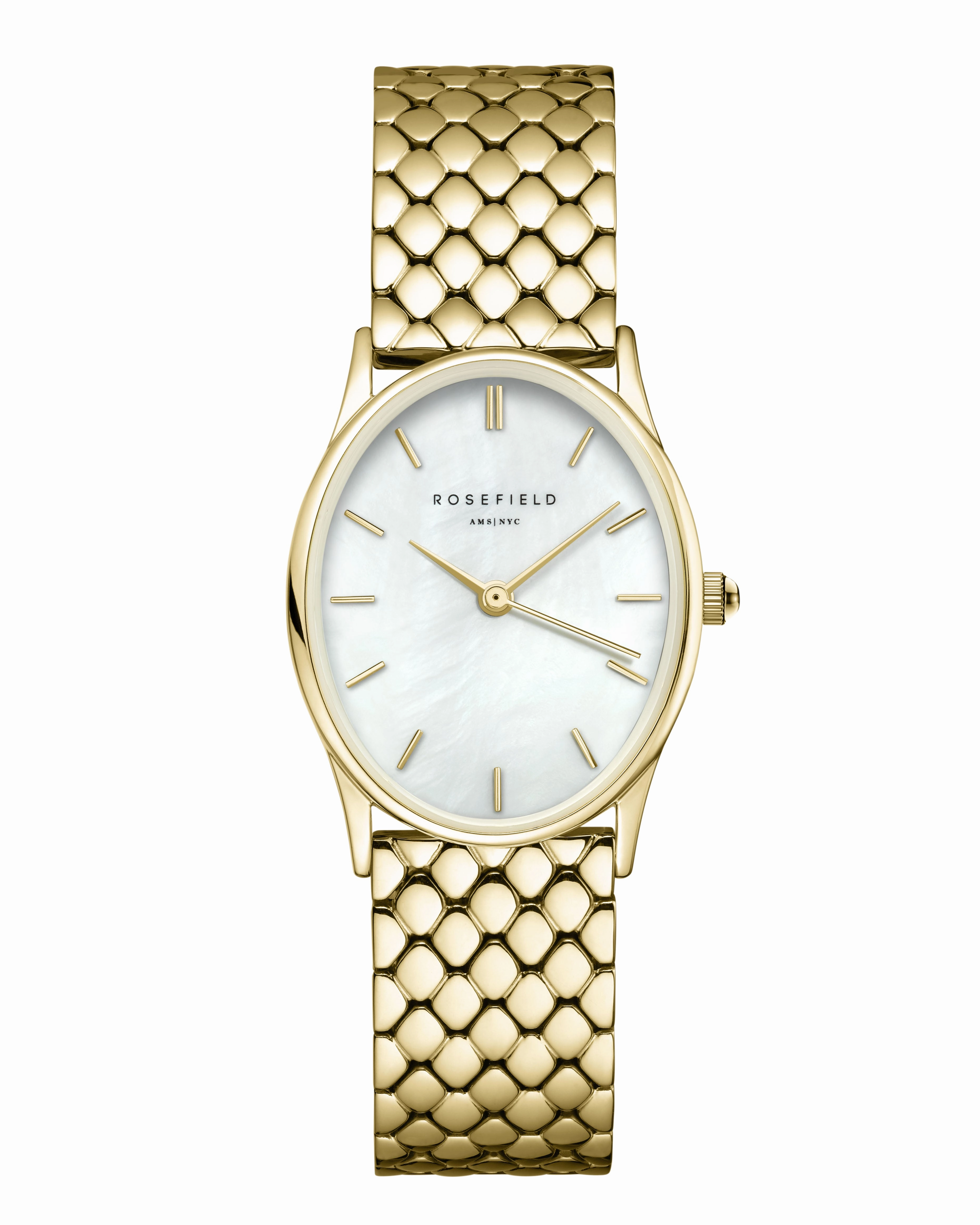 Rosefield The Oval White MOP Steel Gold Watch OWGSG-OV01