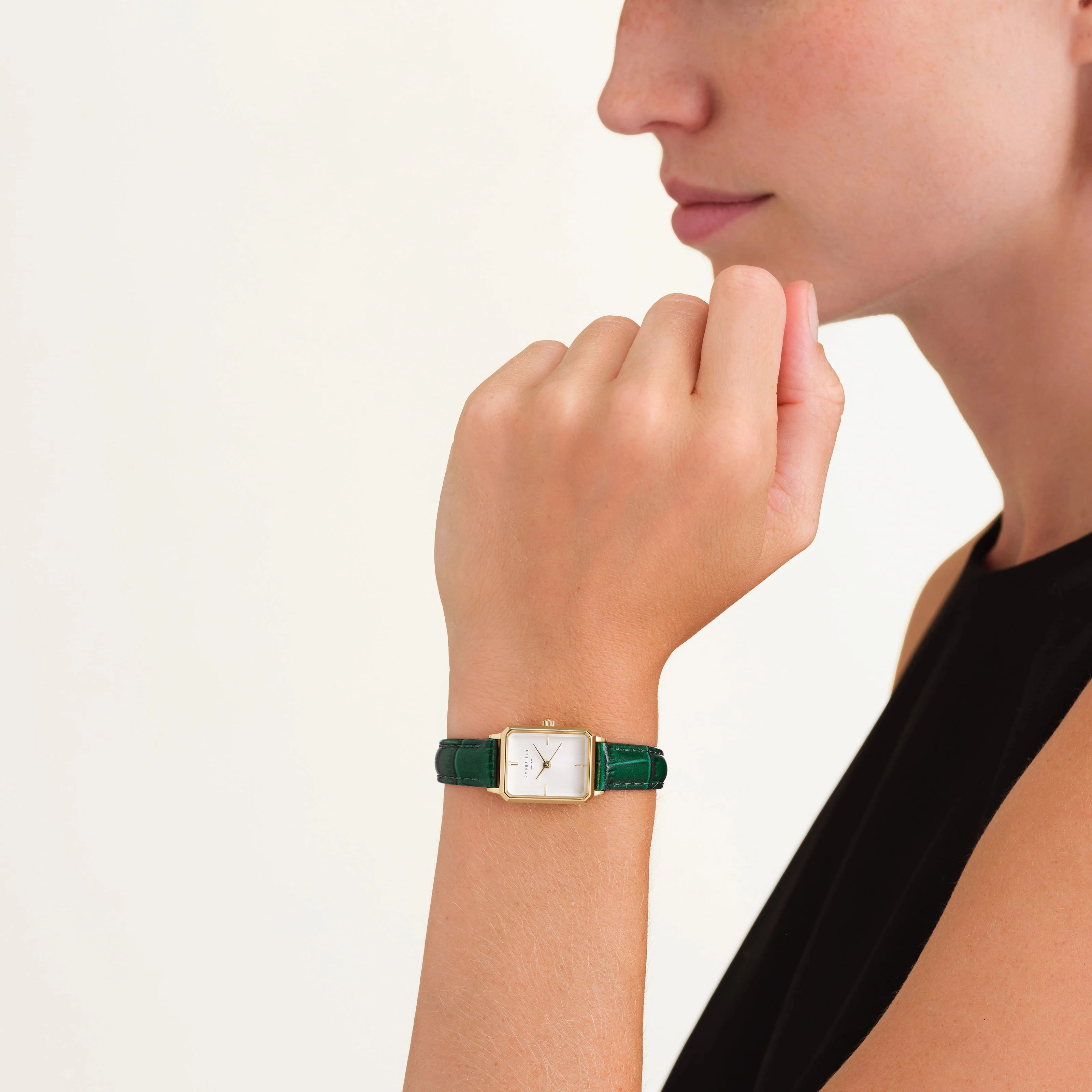 Rosefield Watch - Extra Small Octagon Emerald & Gold Watch