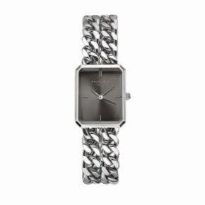 Rosefield Watch - Octagon Extra Small Grey Dial & Double Silver Chain Strap