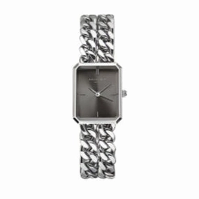 Rosefield Watch - Octagon Extra Small Grey Dial & Double Silver Chain Strap