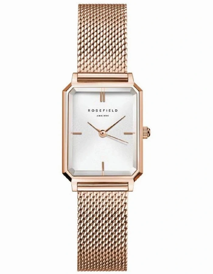 Rosefield Watch - Octagon Extra Small White Dial & Rose Gold Metal Strap