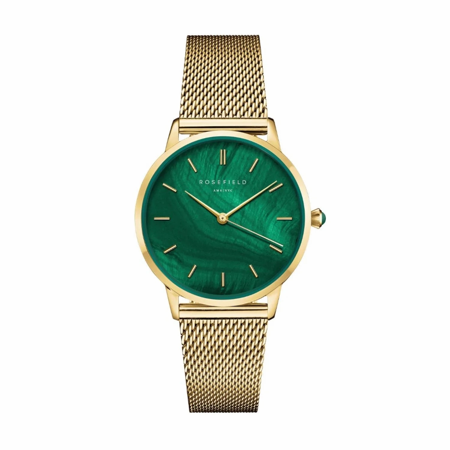 Rosefield Watch - Peral Edition Green Dial Edit With A Mesh Strap