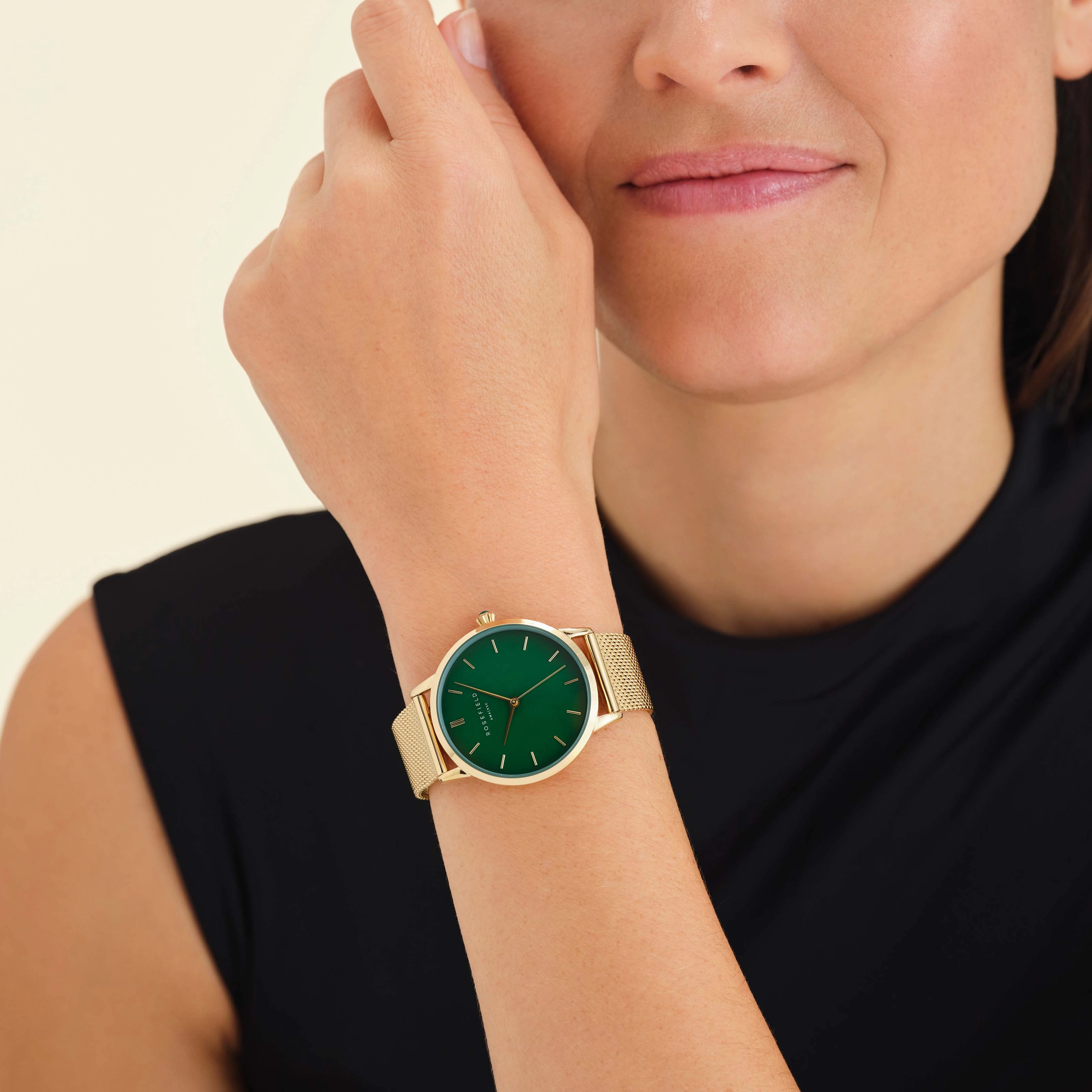 Rosefield Watch - Peral Edition Green Dial Edit With A Mesh Strap