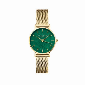 Rosefield Watch - Small Edition Emerald Green Mesh Gold Watch