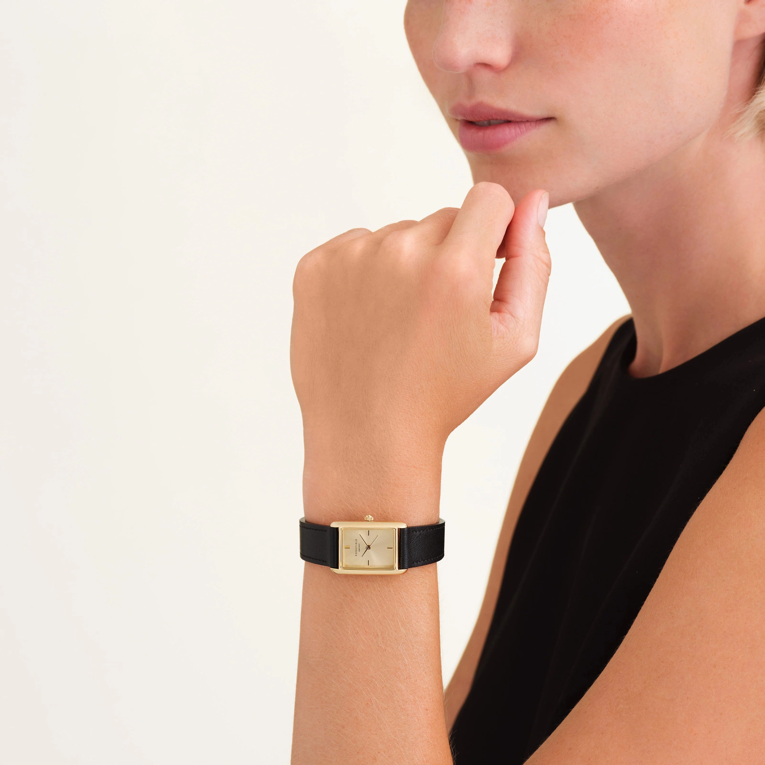 Rosefield Watch - The Heirloom Gold & Black Leather Strap Watch