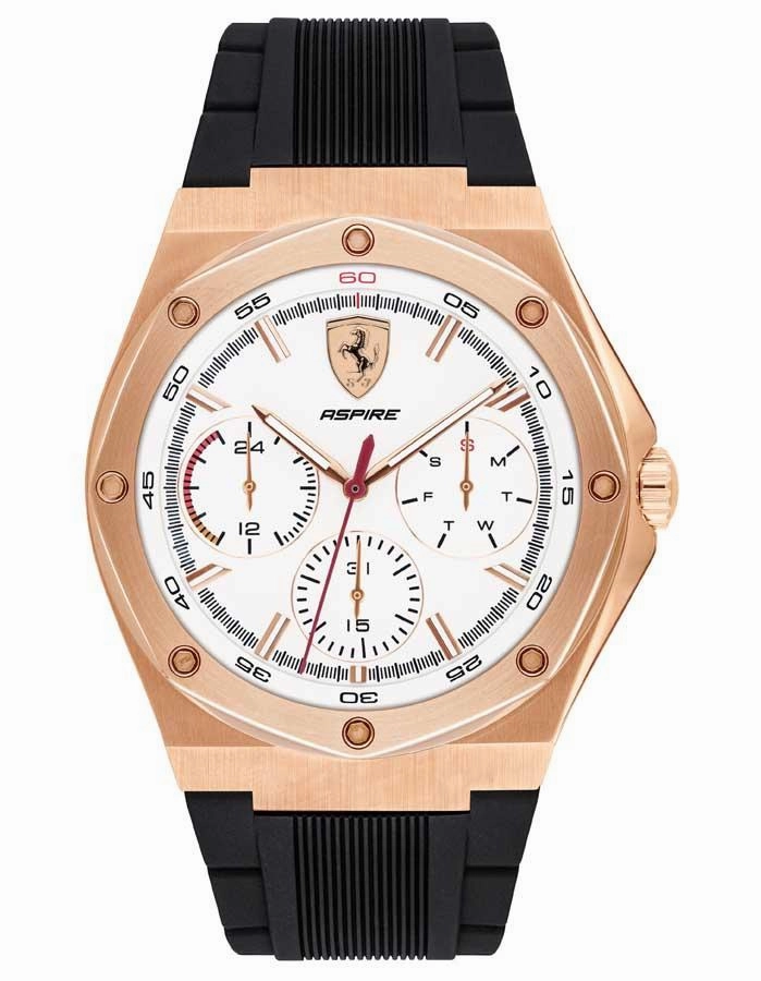Scuderia Ferrari Aspire Watch - Rose Gold-Tone - White -  Sub-dials - Silicone