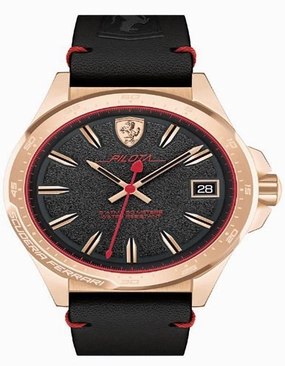 Scuderia Ferrari Pilota Watch -Rose Gold Tone - Date - Black Leather Strap