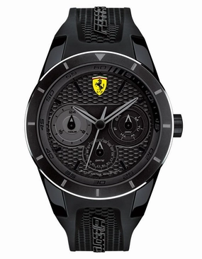 Scuderia Ferrari Red Rev T Muli Day/Date Watch - All Black - Silicone Strap