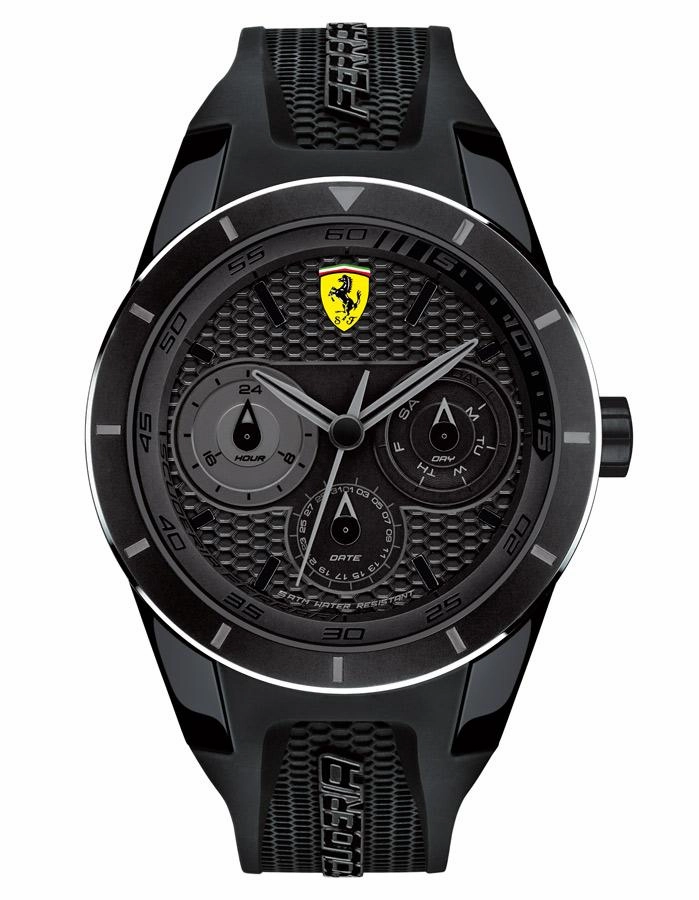 Scuderia Ferrari Red Rev T Muli Day/Date Watch - All Black - Silicone Strap