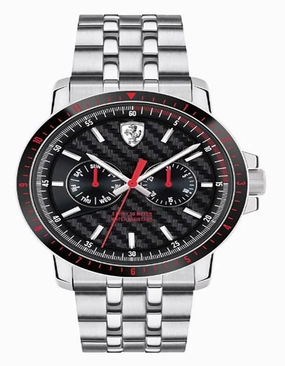 Scuderia Ferrari Turbo Watch - Black Bezel - Stainless Steel Case and Bracelet