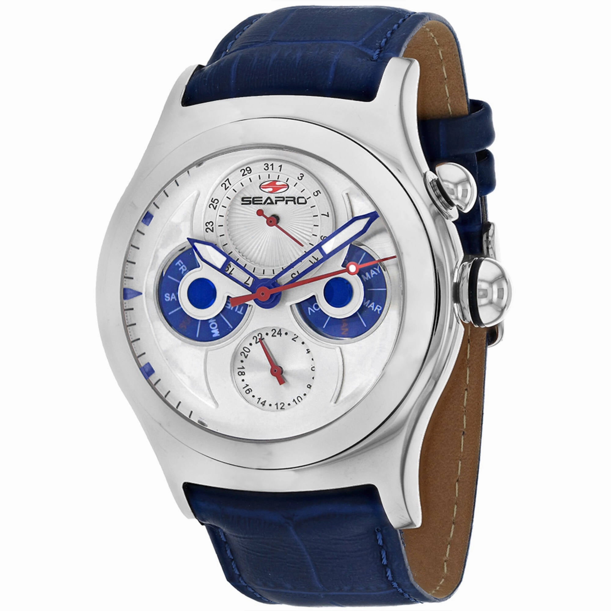 Seapro Men's Watch - Chronoscope Silver Tone Case White Dial Leather Strap | SP0130