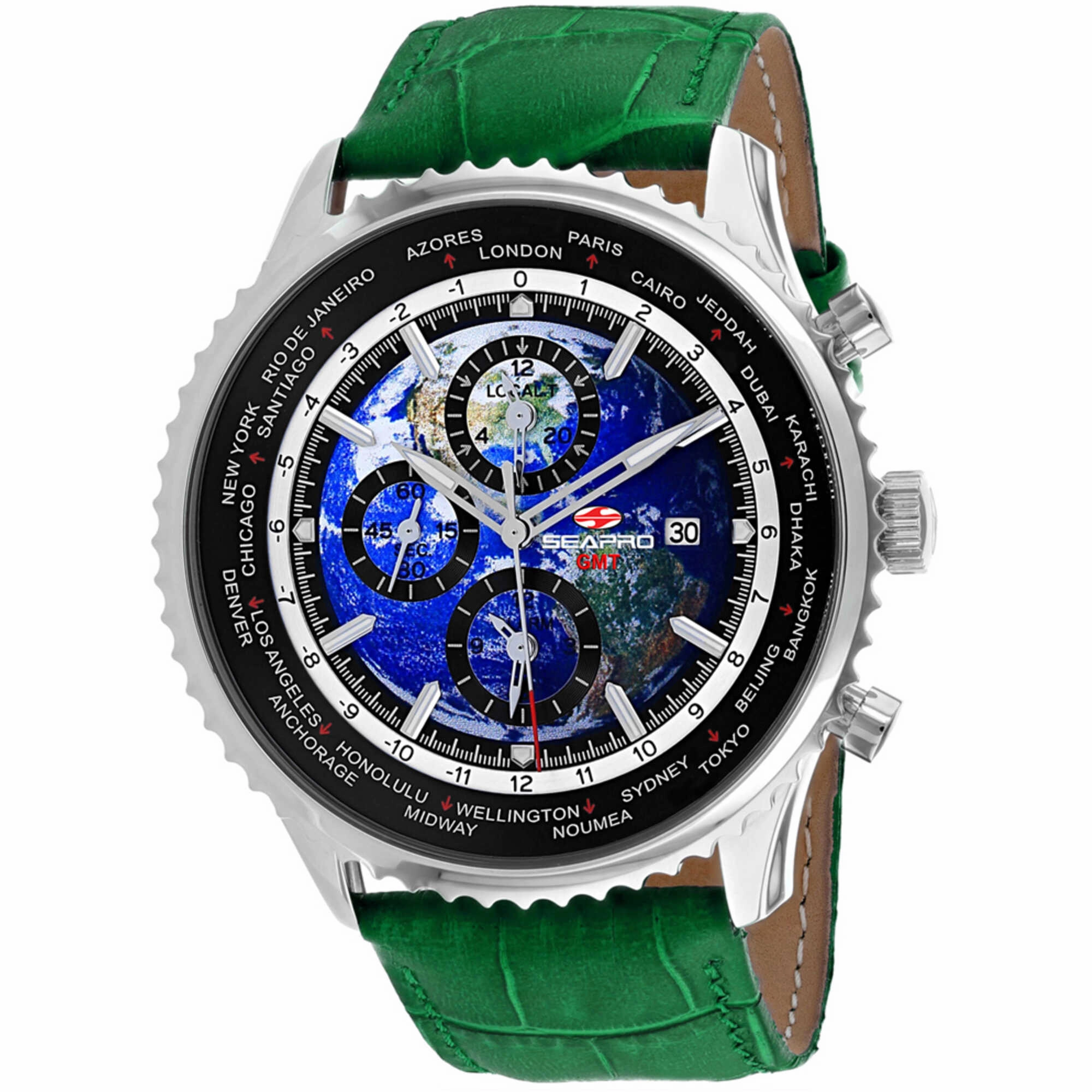 Seapro Men's Watch - Meridian World Timer GMT Blue Dial Leather Strap | SP7133
