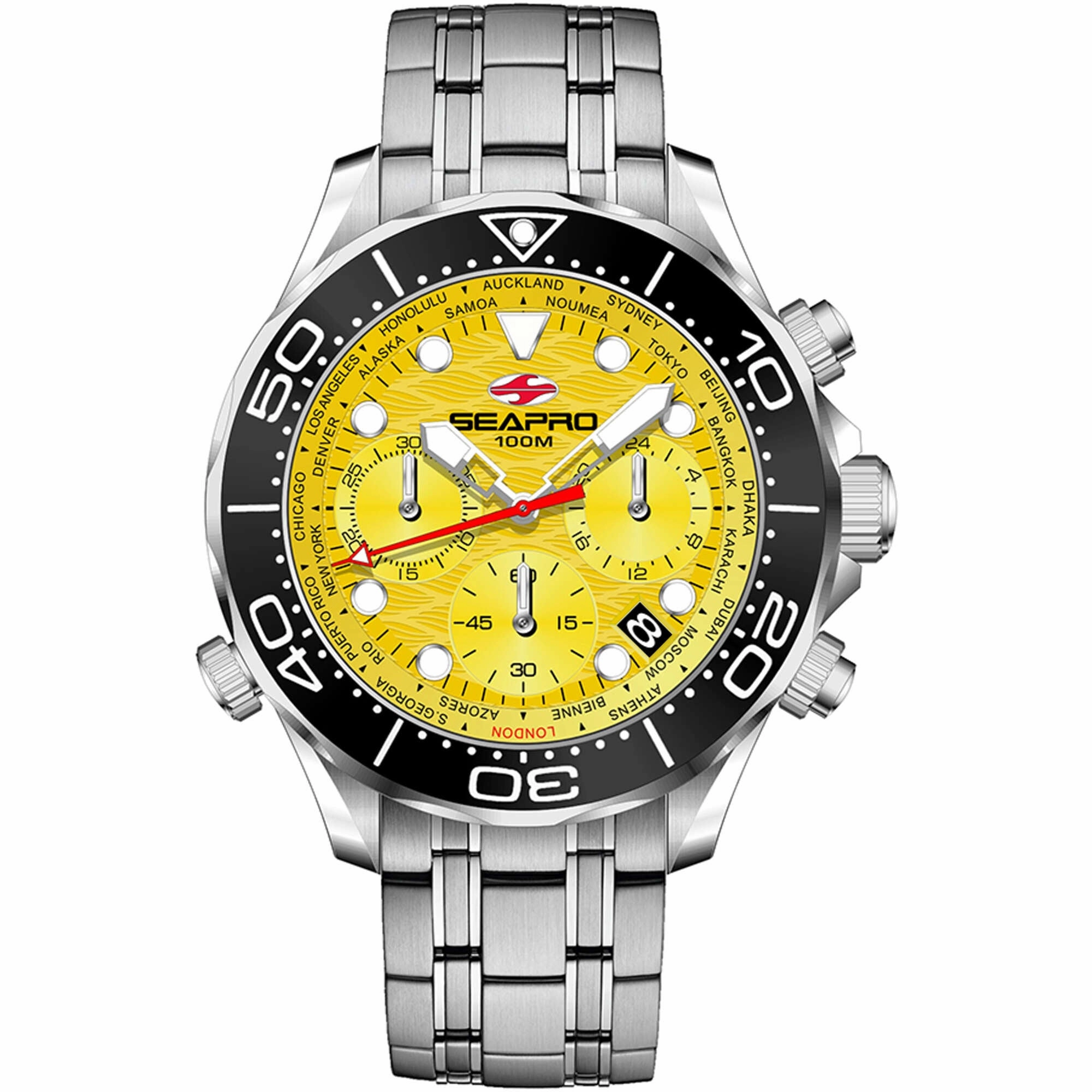 Seapro Men's Watch - Mondial Timer Yellow Dial Stainless Steel Bracelet | SP0153