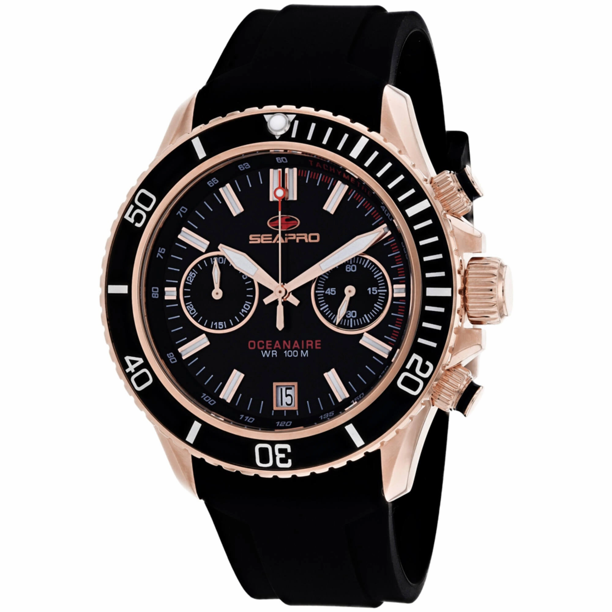 Seapro Men's Watch - Thrash Quartz Rose Gold Case Black Dial Rubber Strap | SP0333