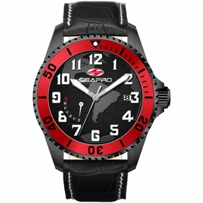 Seapro Men's Watch - Voyager Quartz Black Dial Leather Strap | SP2745