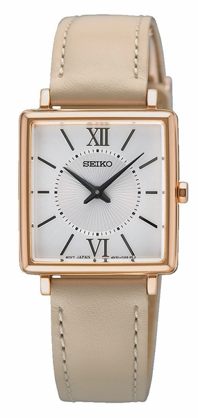 Seiko Conceptual Series Rose Gold Beige Band Ladies Watch SWR114P