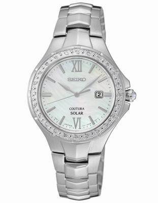 Seiko Ladies Coutura 24 Diamond Solar Dress Watch - MOP Dial - Stainless Steel