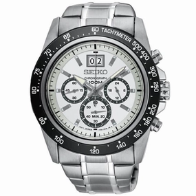 Seiko Men's Chronograph Watch - Lord Black and White Dial Bracelet | SPC241P1