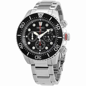 Seiko Men's Chronograph Watch - Prospex Solar Black Dial Silver Bracelet | SSC779P1