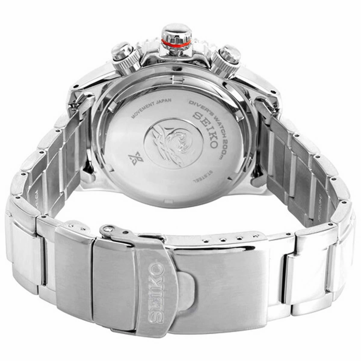 Seiko Men's Chronograph Watch - Prospex Solar Black Dial Silver Bracelet | SSC779P1