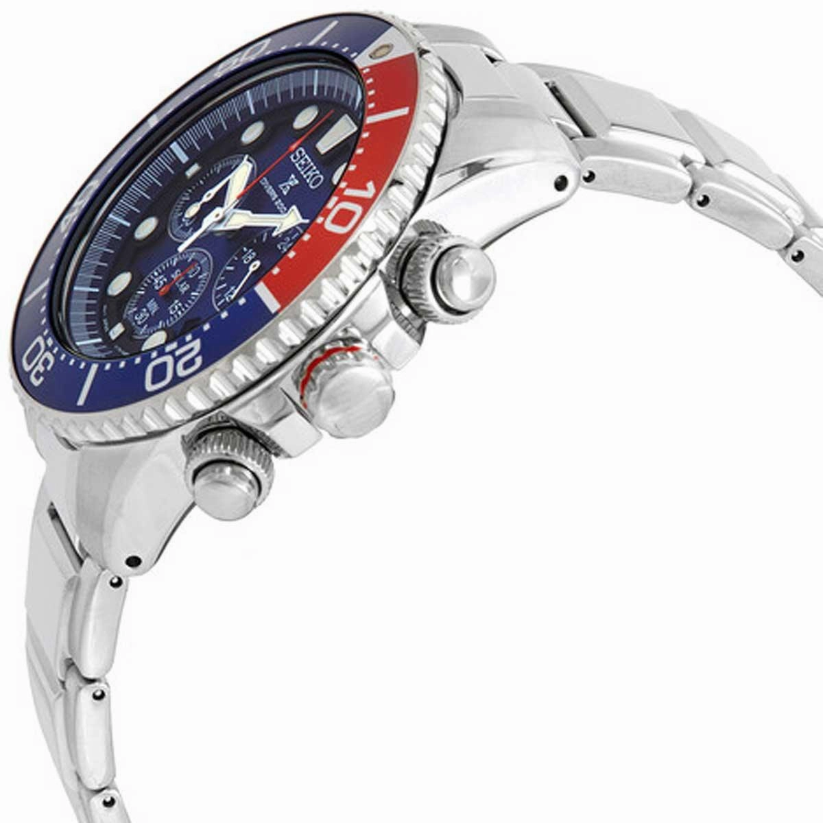 Seiko Men's Chronograph Watch - Prospex Solar Blue Dial Silver Bracelet | SSC783P1