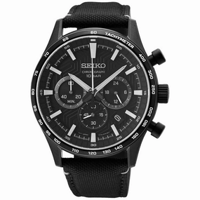 Seiko Men's Quartz Watch - Dress Chrono Black Stainless Steel Case Strap | SSB417P1