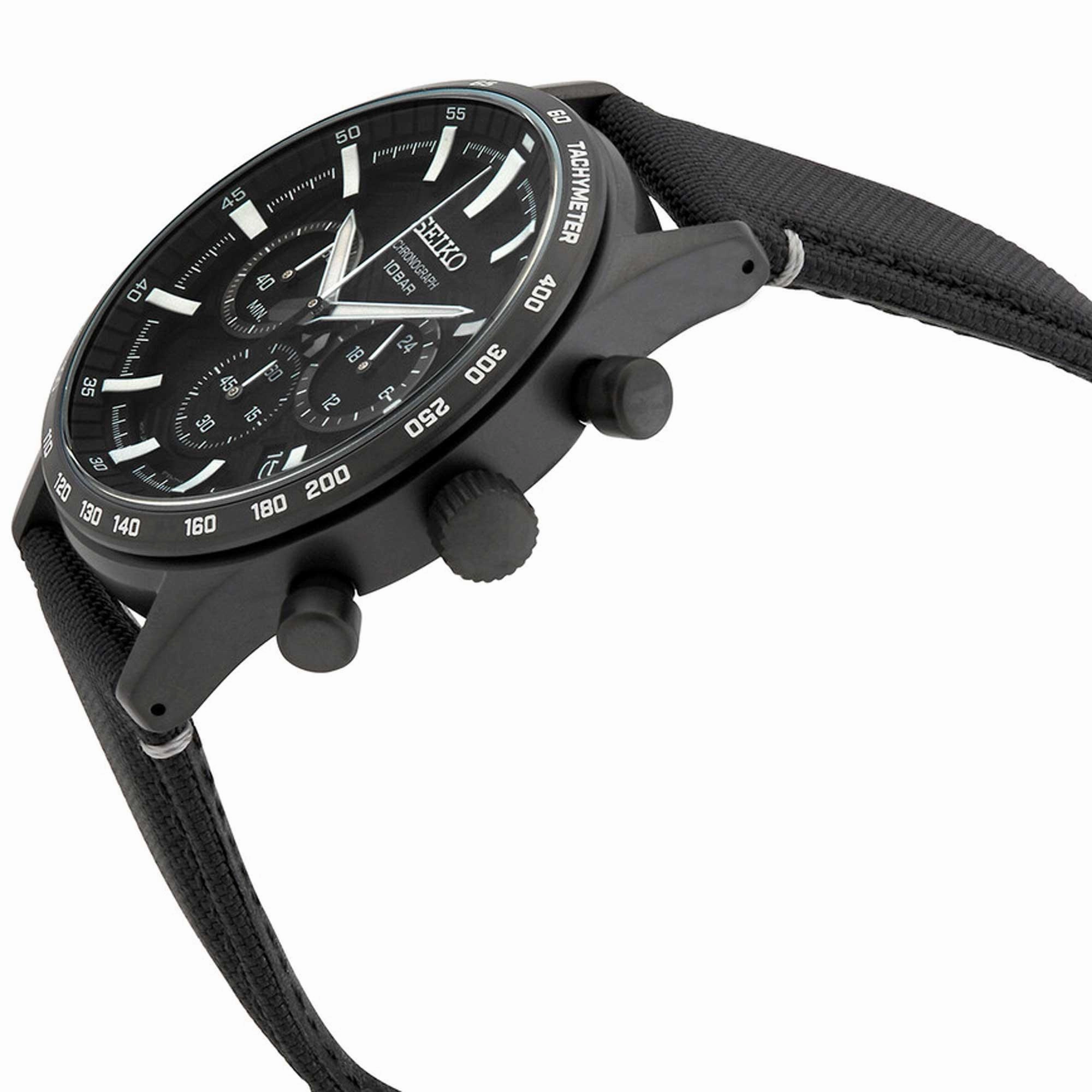 Seiko Men's Quartz Watch - Dress Chrono Black Stainless Steel Case Strap | SSB417P1