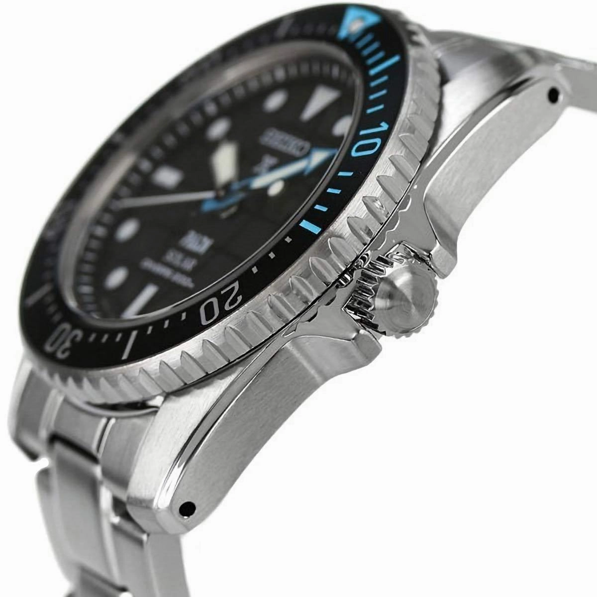 Seiko Men's Watch - Prospex Padi Solar Black Dial Bracelet Rotating Bezel | SNE575P1