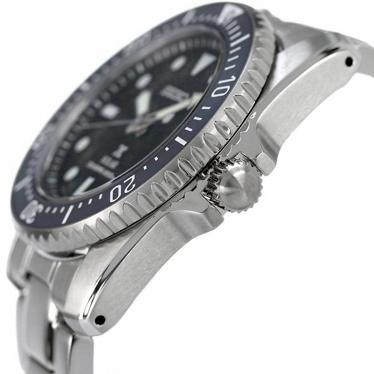 Seiko Men's Watch - Prospex Solar Black Dial Steel Bracelet Rotating Bezel | SNE569P1
