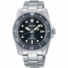 Seiko Men's Watch - Prospex Solar Black Dial Steel Bracelet Rotating Bezel | SNE569P1