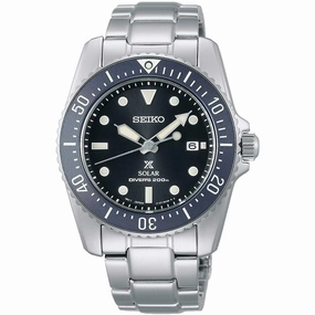 Seiko Men's Watch - Prospex Solar Black Dial Steel Bracelet Rotating Bezel | SNE569P1