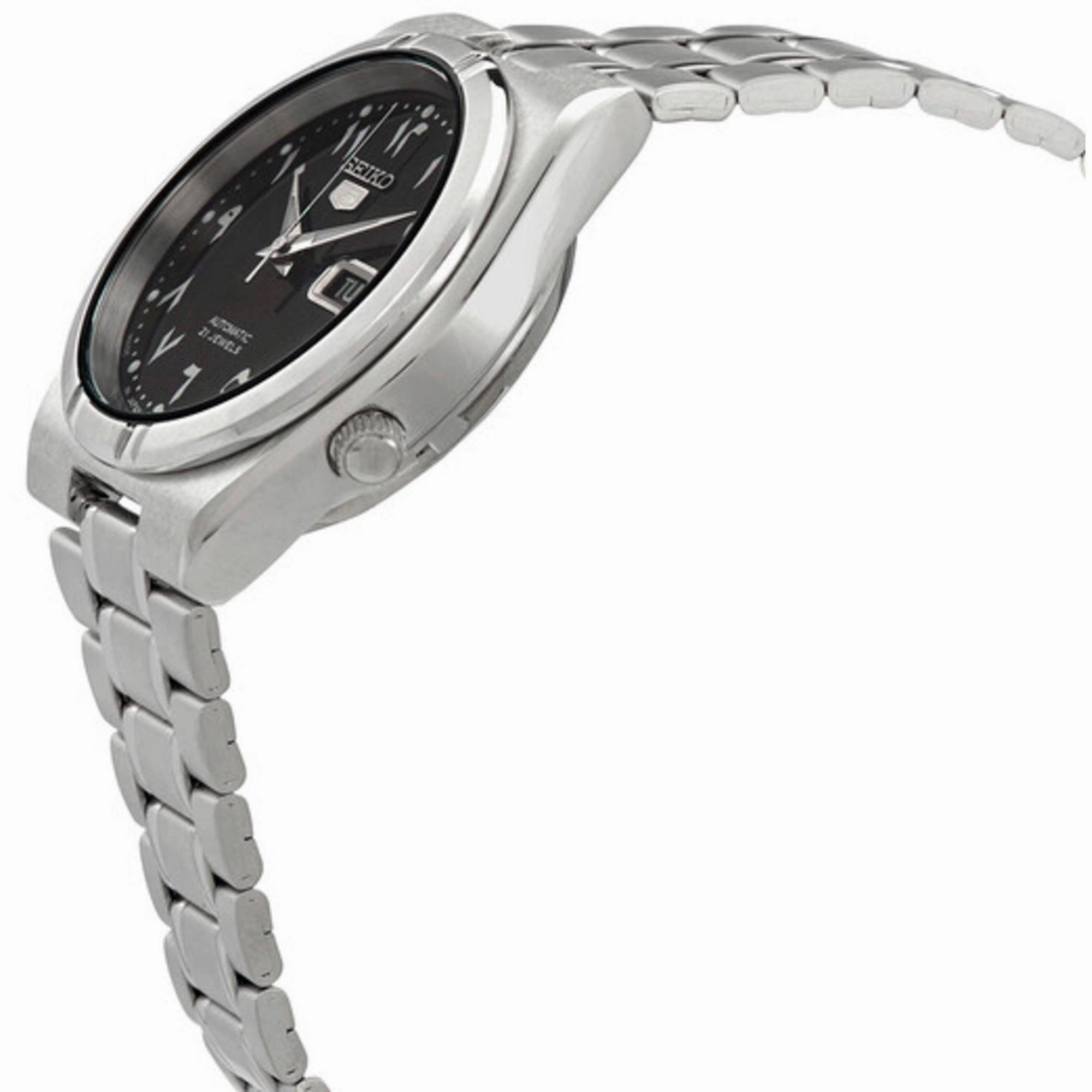 Seiko Men's Watch - Series 5 Automatic Black Dial Silver Steel Bracelet | SNK063J5