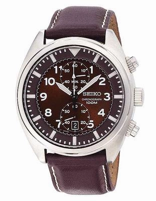 Seiko Mens Chronograph - Brown Dial - Brown Leather Strap - Sub-Second Dial