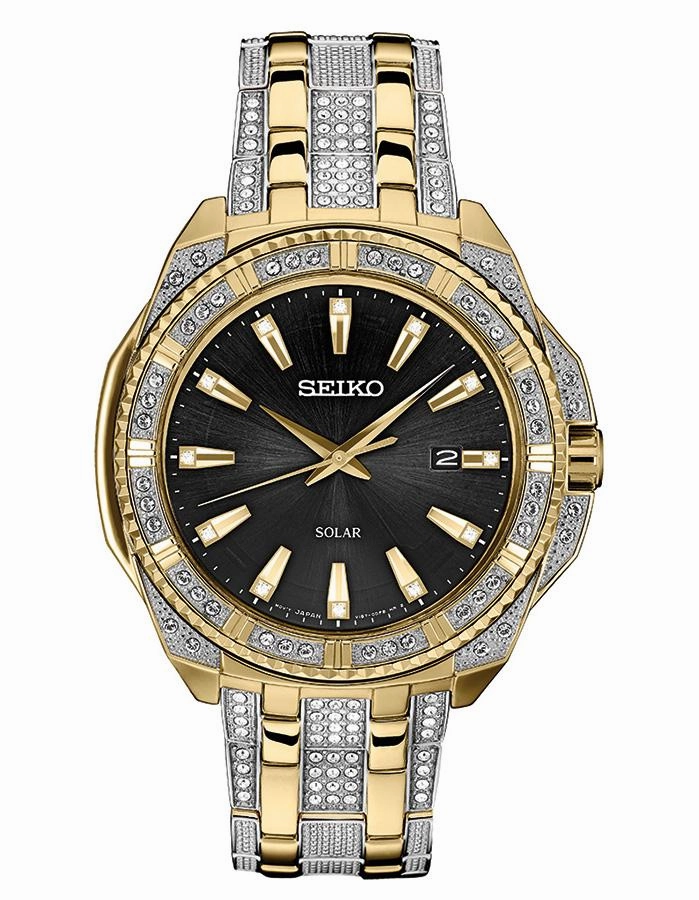 Seiko Mens Crystal Solar - Gold-Tone - Bracelet - Swarovski Crystal