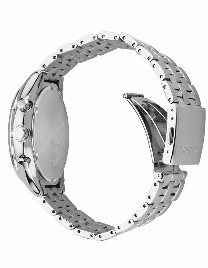 Seiko Mens Solar Chronograph - Black Sunray Dial - Two-Tone - Bracelet - Date