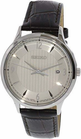 Seiko SGEH83P1 Men's Classic Cream Dial Brown Leather Strap Watch