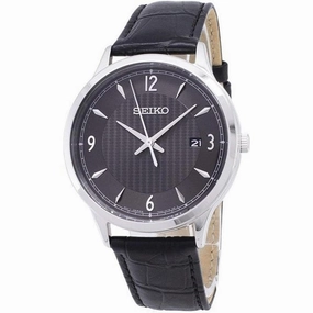 Seiko SGEH85P1 Black Dial Leather Strap Analog Quartz Watch for Men