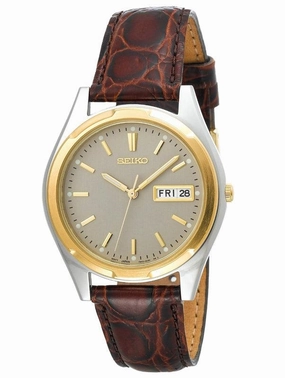 Seiko SGF578 Men's Brown Leather Strap Gray Dial Watch