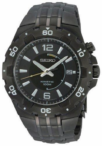 Seiko SKA447 Men's Kinetic Sport Oversized Black Ionic Plated Watch